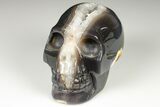 Polished Banded Agate Skull with Quartz Crystal Pocket #190459-2